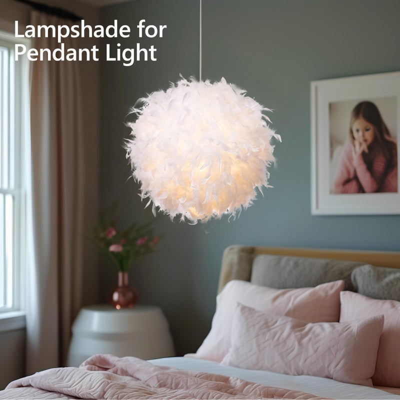 Waneway 15.7 inches Feather Lamp Shade for Ceiling Pendant Light, Lampshade for Table Lamp and Floor Lamp for Living Room, Bedroom, Wedding or Party Decoration, White - Image 2